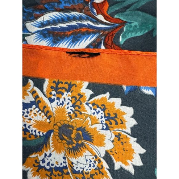 Vintage Botanical Silk Square Scarf With Vibrant Floral Print And Orange Border - Picture 4 of 4